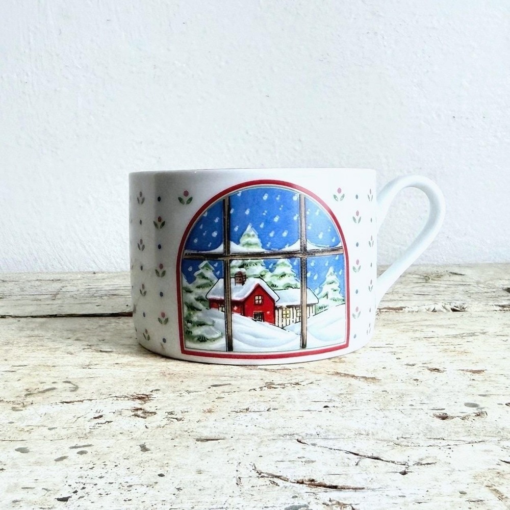 Vintage Shibata China Home for the Holidays Christmas Mug Red House Holly CSGE